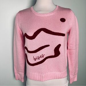 Ellsworth + Ivey “Bises” Pink Graphic Crew Neck Sweater - Women’s Size Small